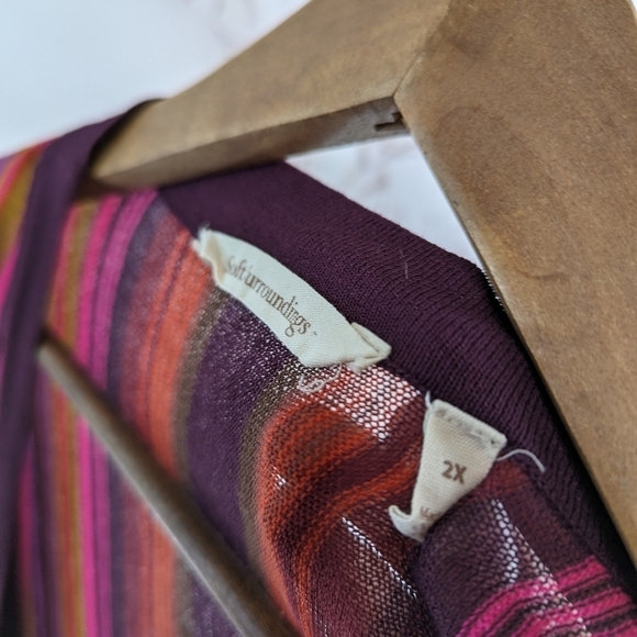 Soft Surroundings Top Women 2X Pink Striped Wrap Tie Cardigan Bella Donna - Picture 3 of 12